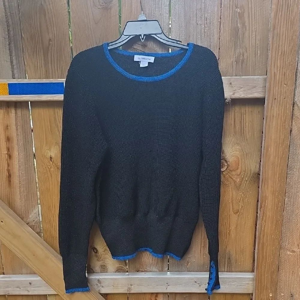 Liz Claiborne Black Knit Top with Blue Accents